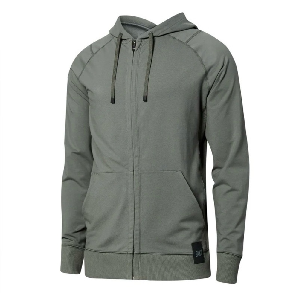 SAXX Down Time Hoodie Cargo Gray Full-Zip Mid-Weight Warmth Casual Relaxed -Sz L
